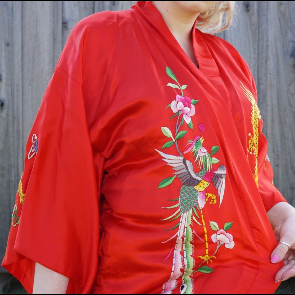 Vtg golden bee silk maxi kimono cardigan duster sm - Picture 6 of 12